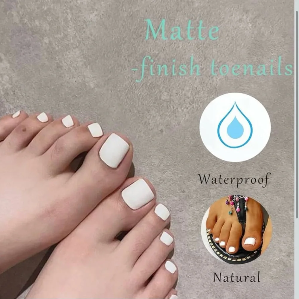 Outyua Salon Quality Press-On Toe Nails – Solid Square | 24 PCS | New